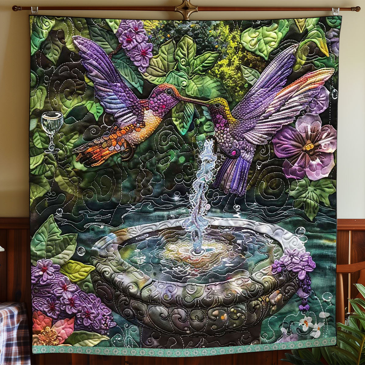 Fountain Couple Hummingbird WP0909009CL Quilt