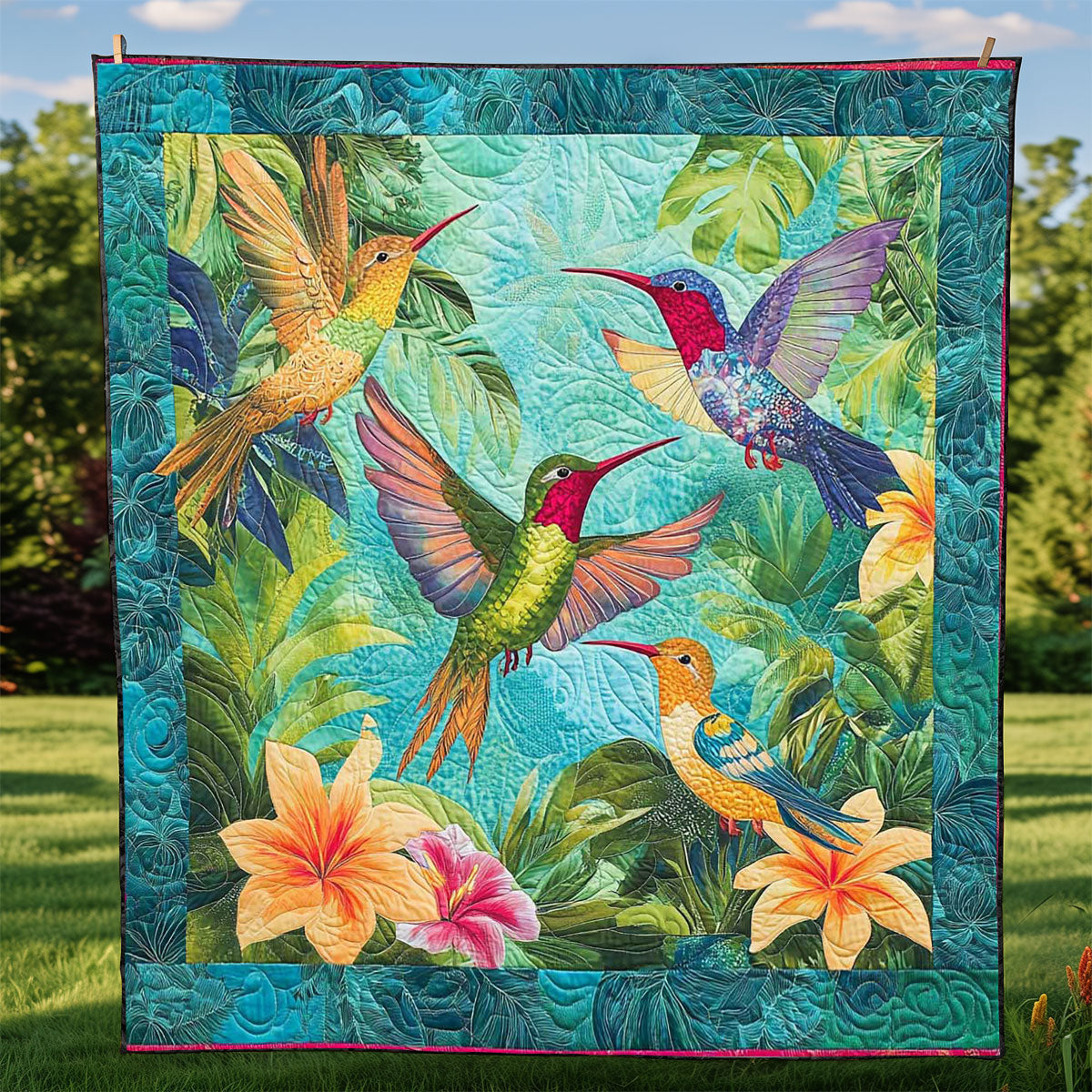 Hummingbird Tropical Forest WP2008033CL Quilt