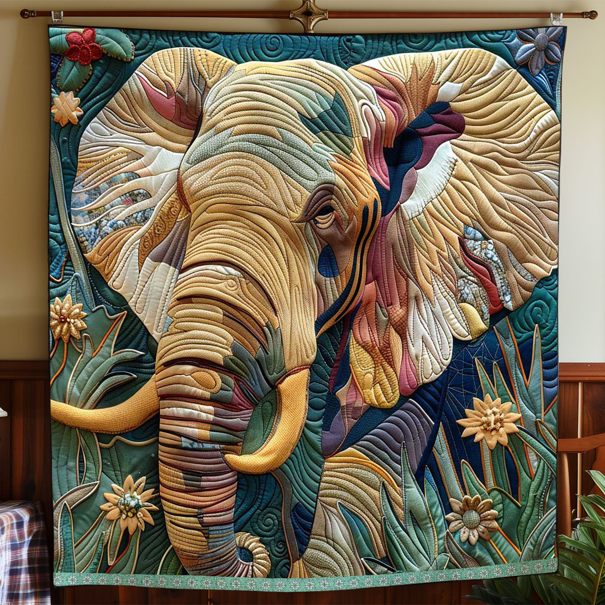 Portrait Jungle Elephant WP0409034CL Quilt