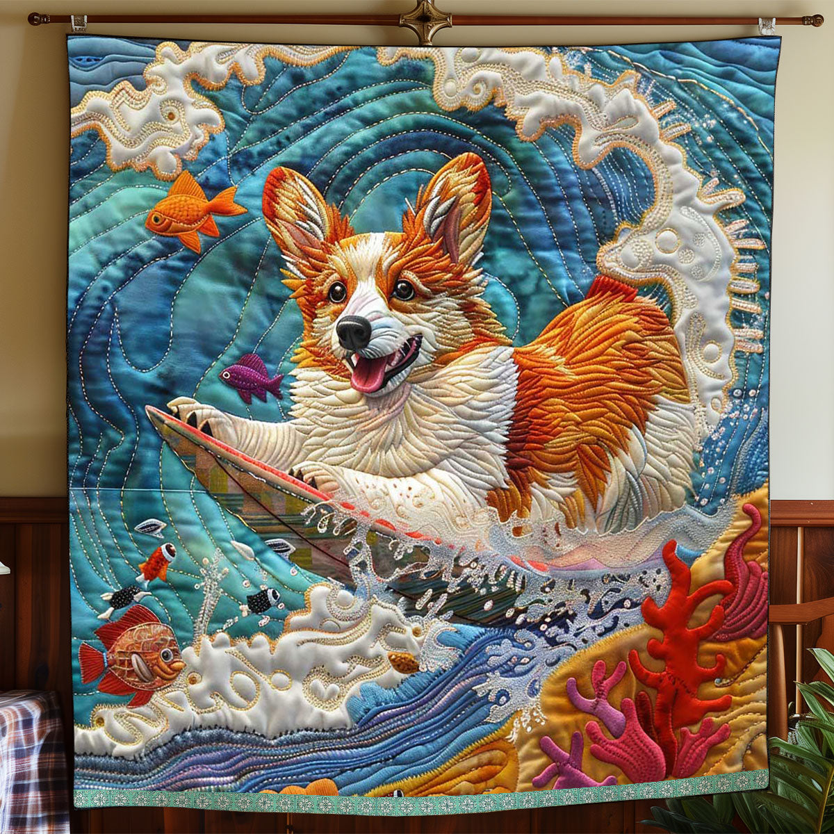 Summer Vacation Corgi WP2208027CL Quilt