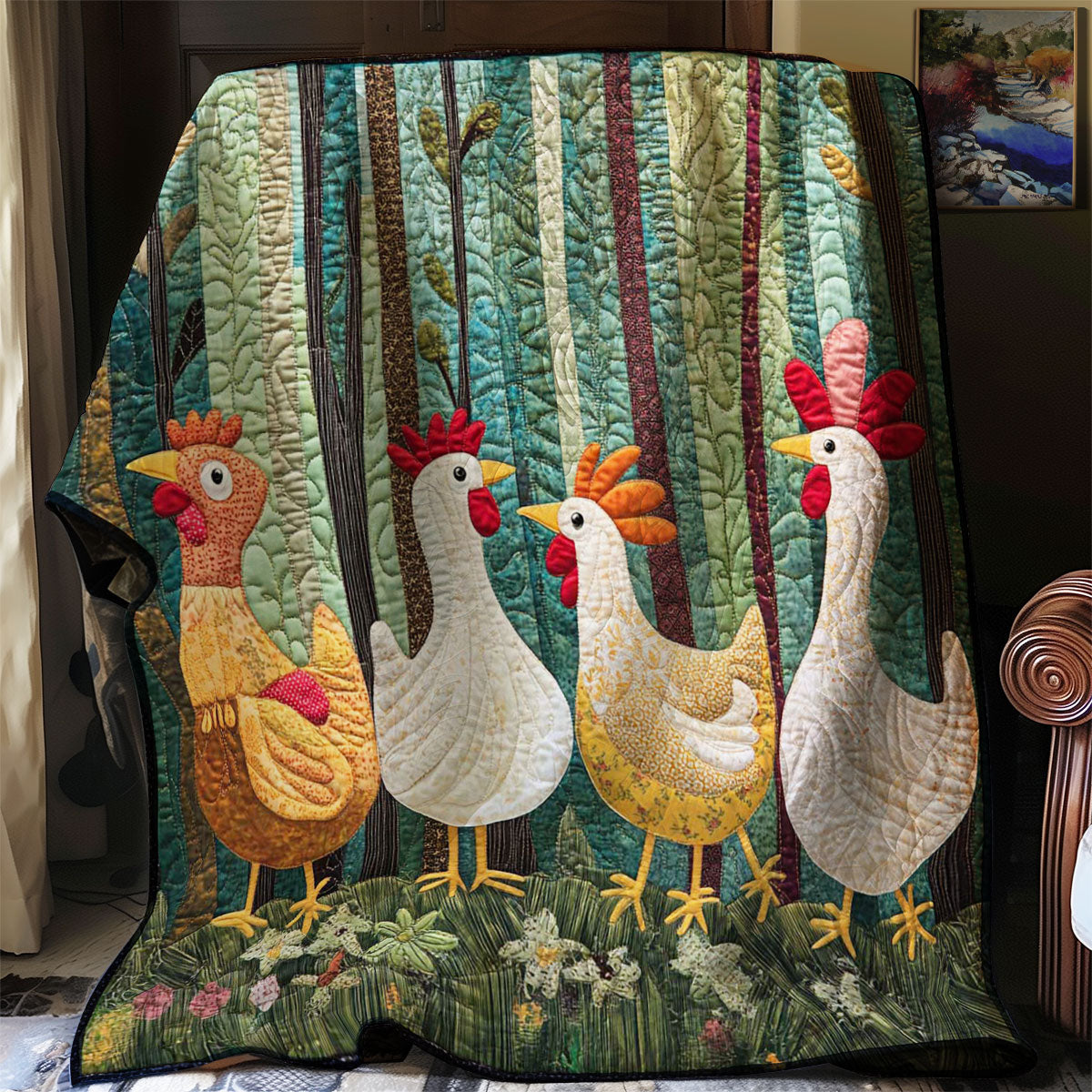 Whimsical Chicken Meeting WP0208022CL Quilt