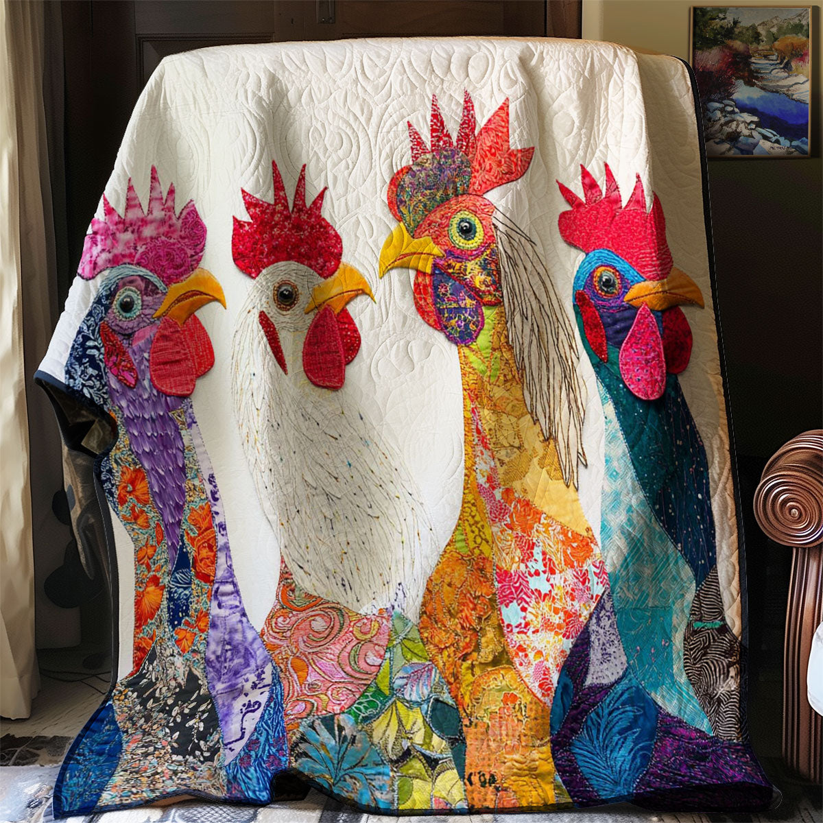 Whimsical Rooster Chicken WP0108041CL Quilt