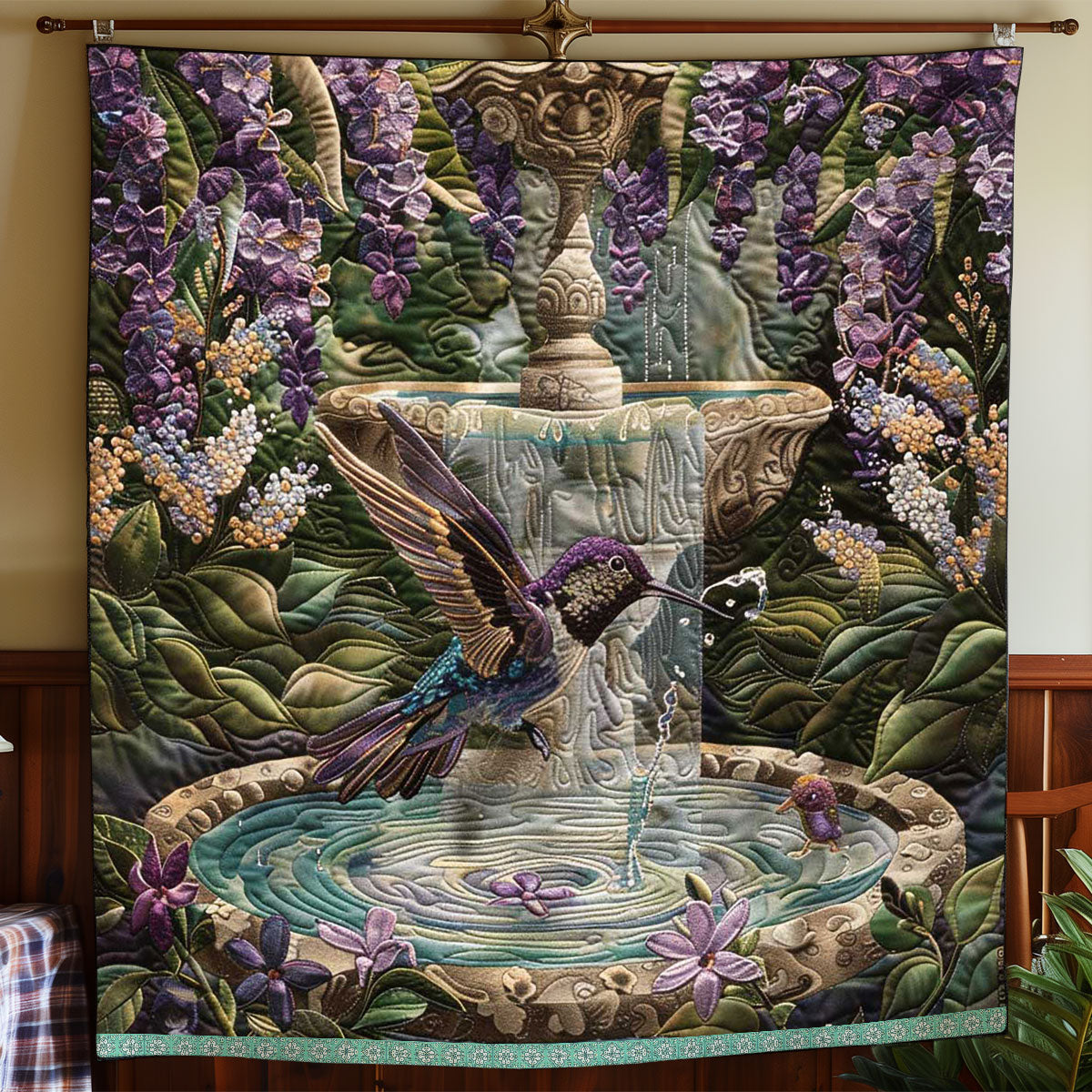 Wisteria Fountain Hummingbird WP0909047CL Quilt