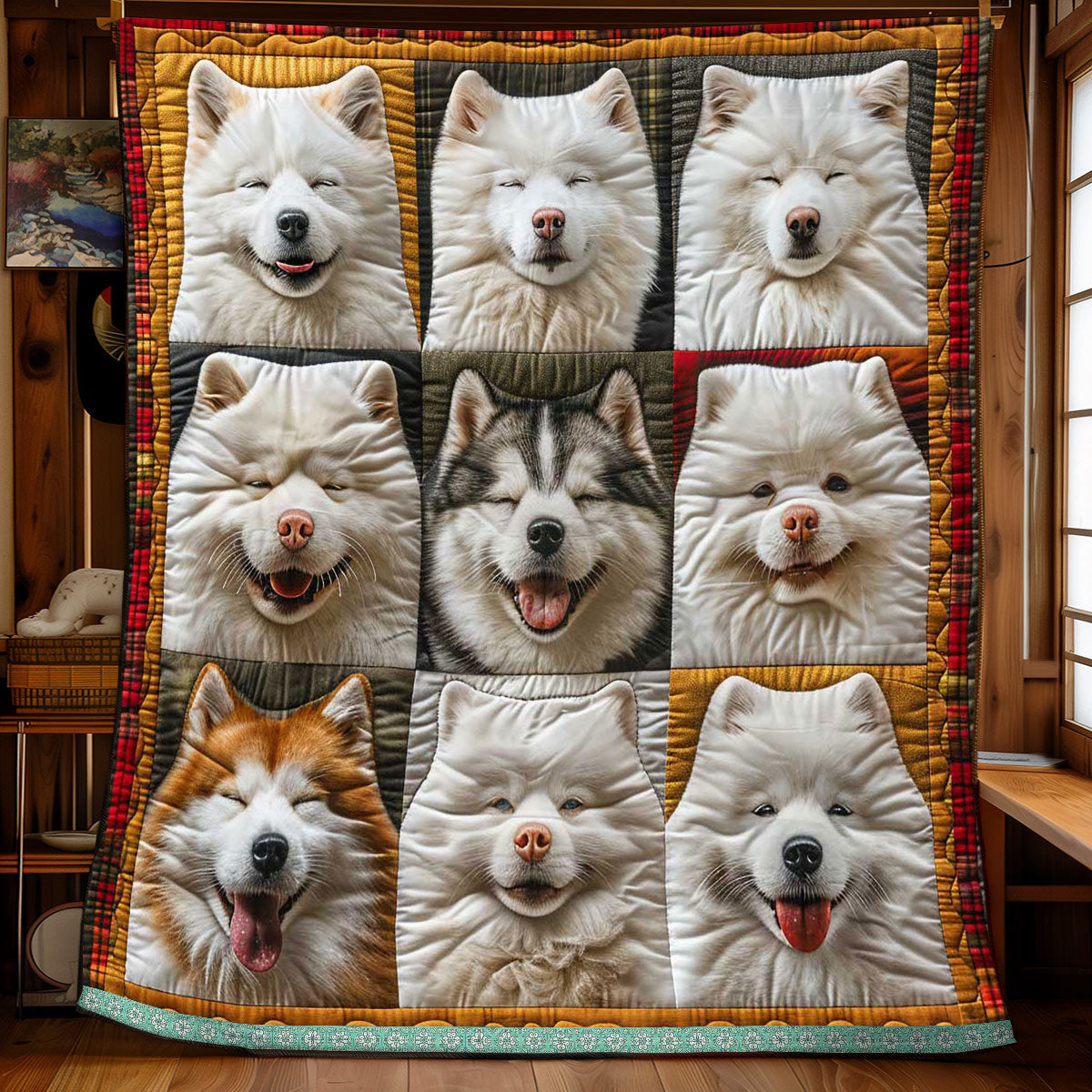 Adorable Happy Samoyed WP3008033CL Quilt