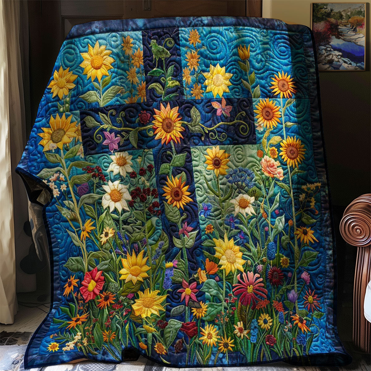 Christian Cross Sunflower WP3007034CL Quilt