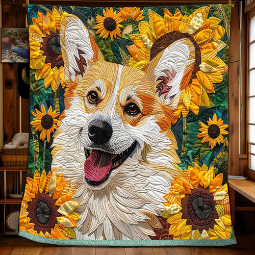 Corgi Smiling Sunflower WP2208002CL Quilt
