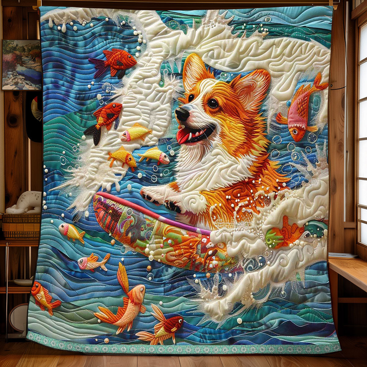 Corgi Surfing WP2208003CL Quilt