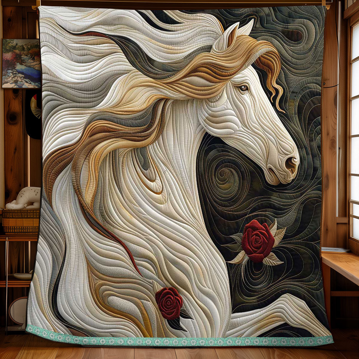 Red Roses Horse WP2208023CL Quilt