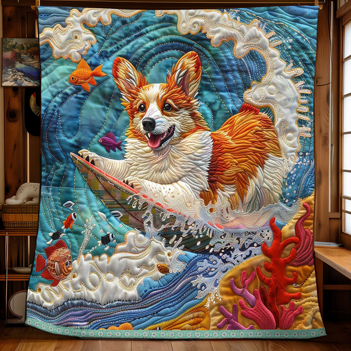 Summer Vacation Corgi WP2208027CL Quilt