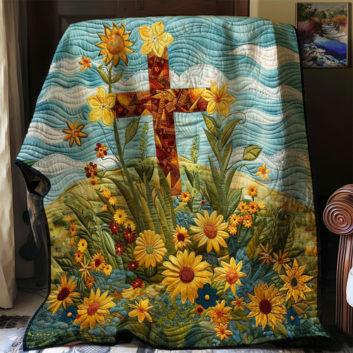 Sunflower Field Christian Cross WP3007036CL Quilt