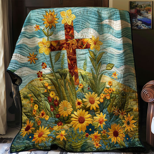 Sunflower Field Christian Cross WP3007036CL Quilt