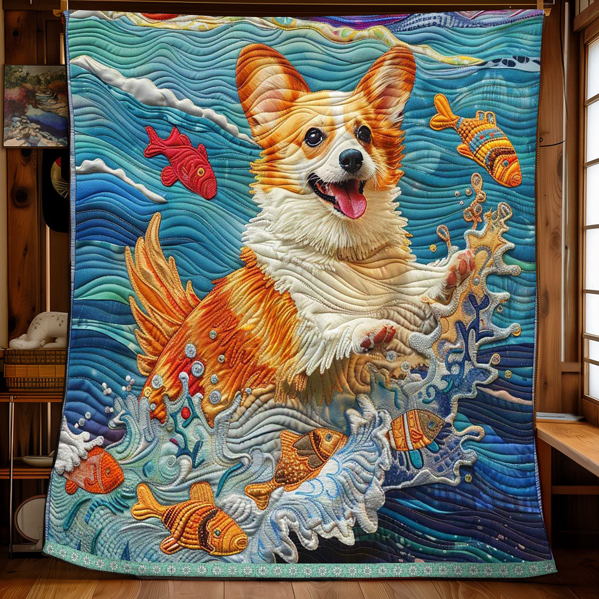 Surfing Corgi WP2208029CL Quilt