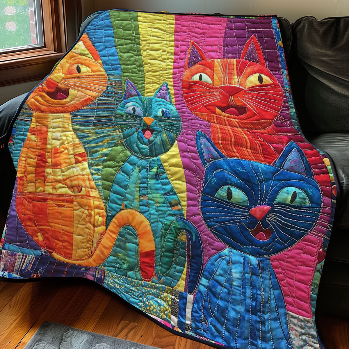 Three Whimsical Cat WP0208014CL Quilt