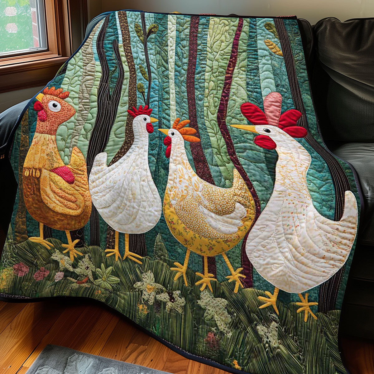 Whimsical Chicken Meeting WP0208022CL Quilt