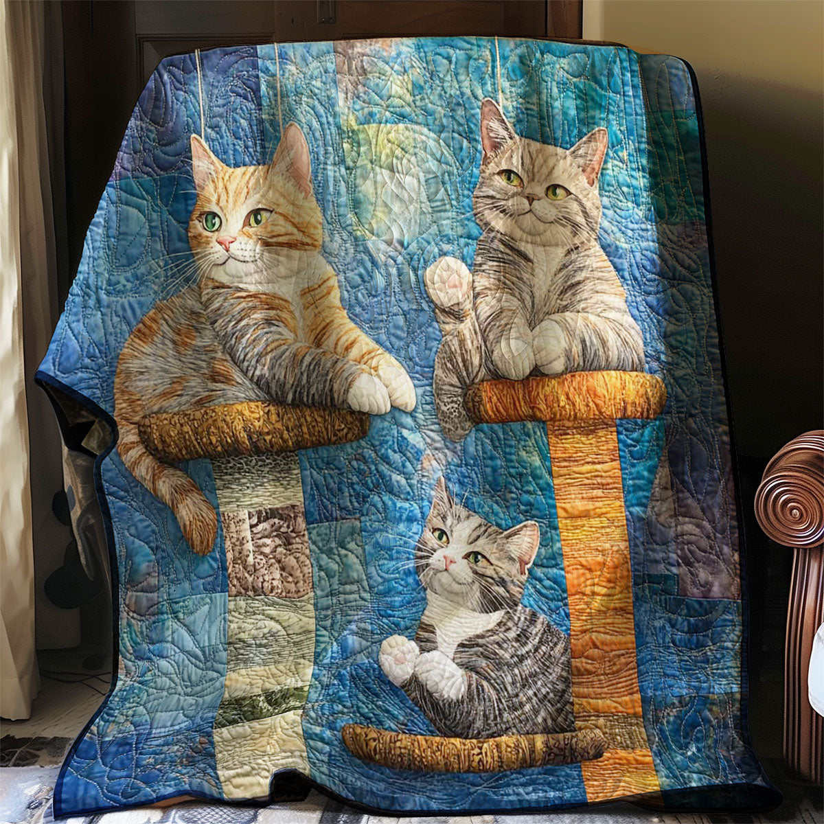 3 Cat Playing WP0608017CL Quilt