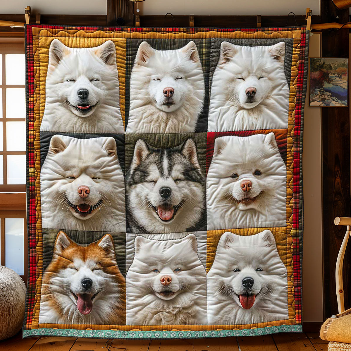 Adorable Happy Samoyed WP3008033CL Quilt