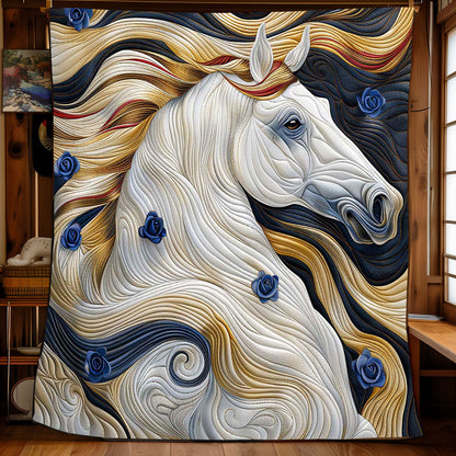 Blue Roses Gold Horse WP2108007CL Quilt