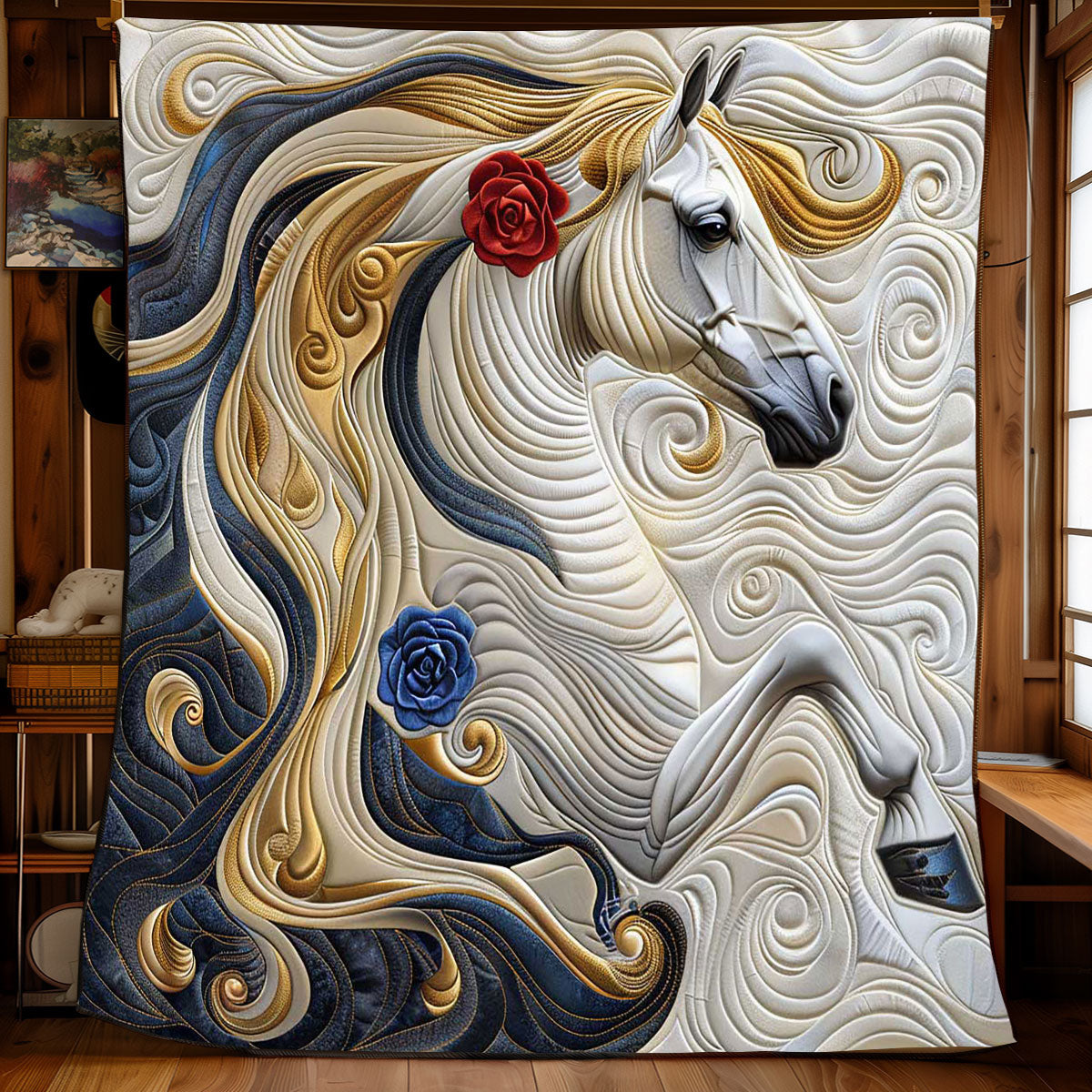 Blue Roses Princess Horse WP2108008CL Quilt