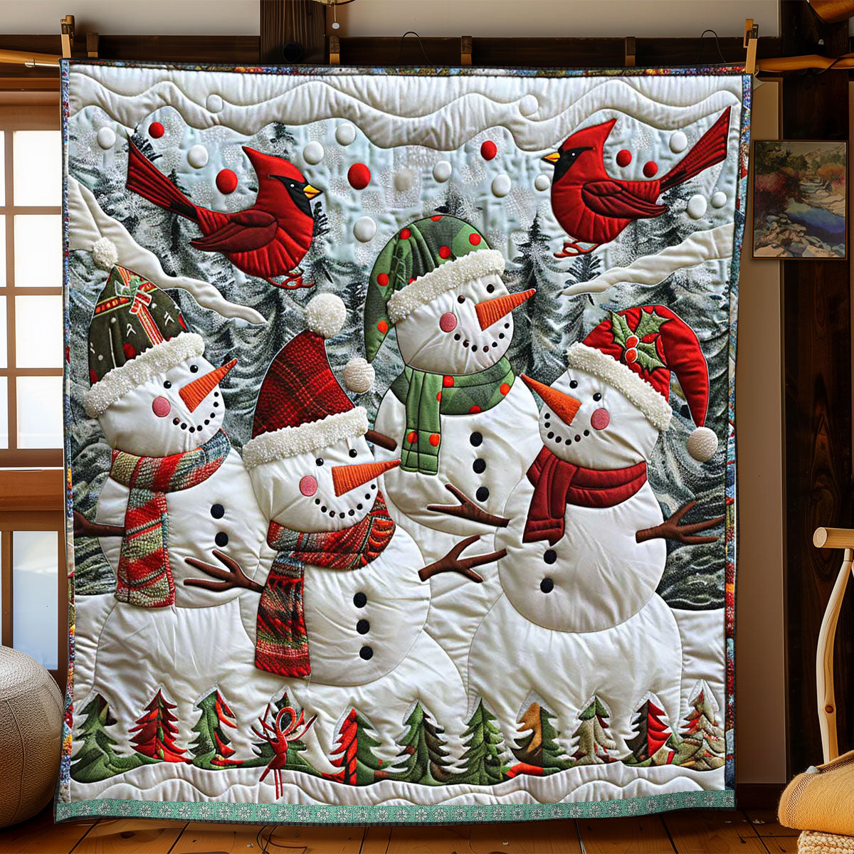 Cheerful Snowman Cardinal WP0409013CL Quilt