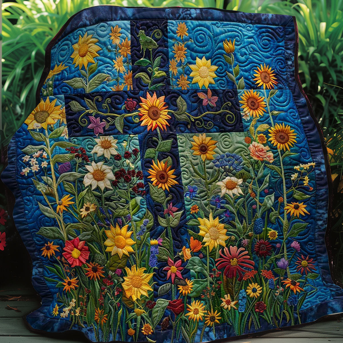 Christian Cross Sunflower WP3007034CL Quilt