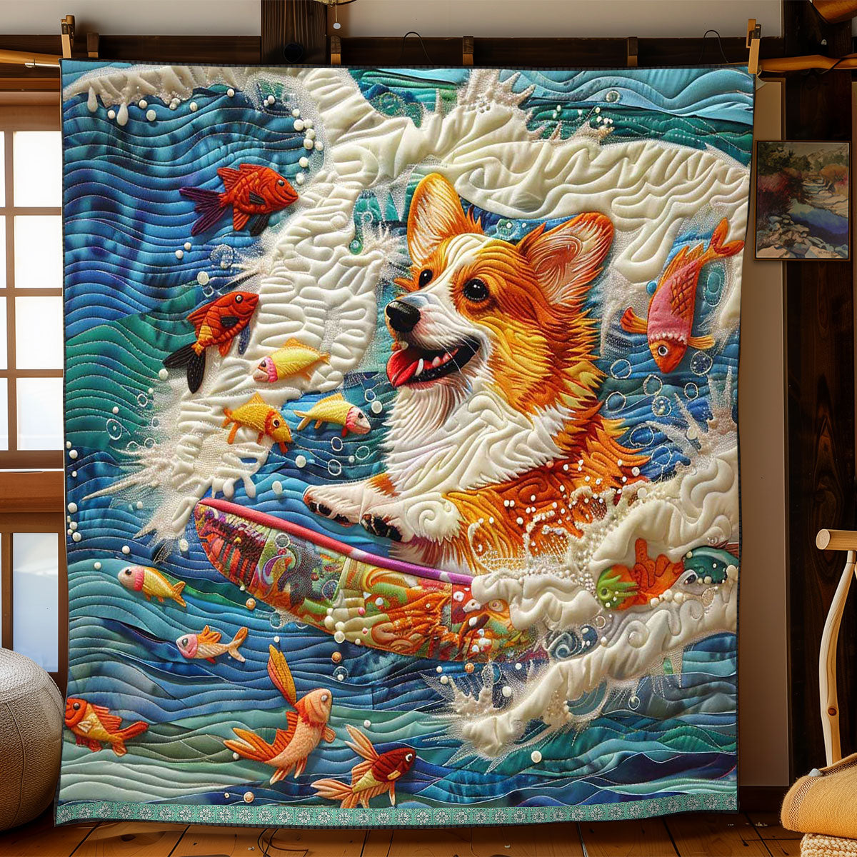 Corgi Surfing WP2208003CL Quilt