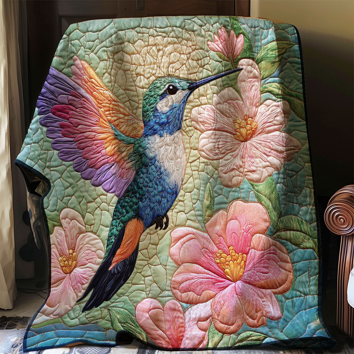 Feeding Hummingbird Flower WP0508023CL Quilt