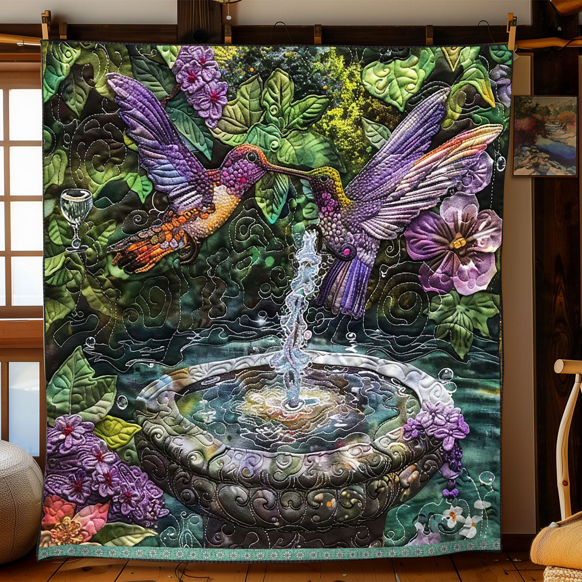 Fountain Couple Hummingbird WP0909009CL Quilt