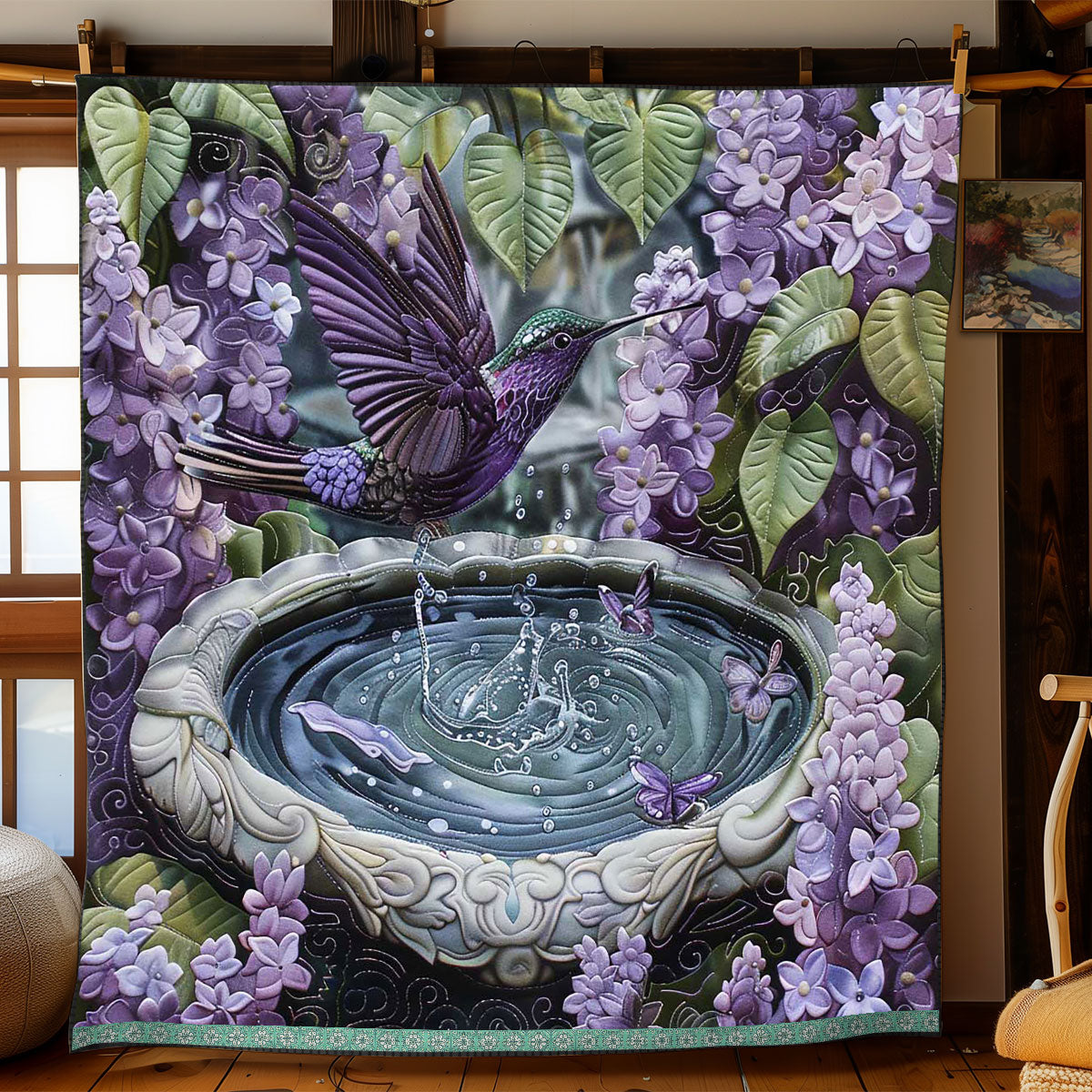 Fountain Violet Hummingbird WP0909011CL Quilt