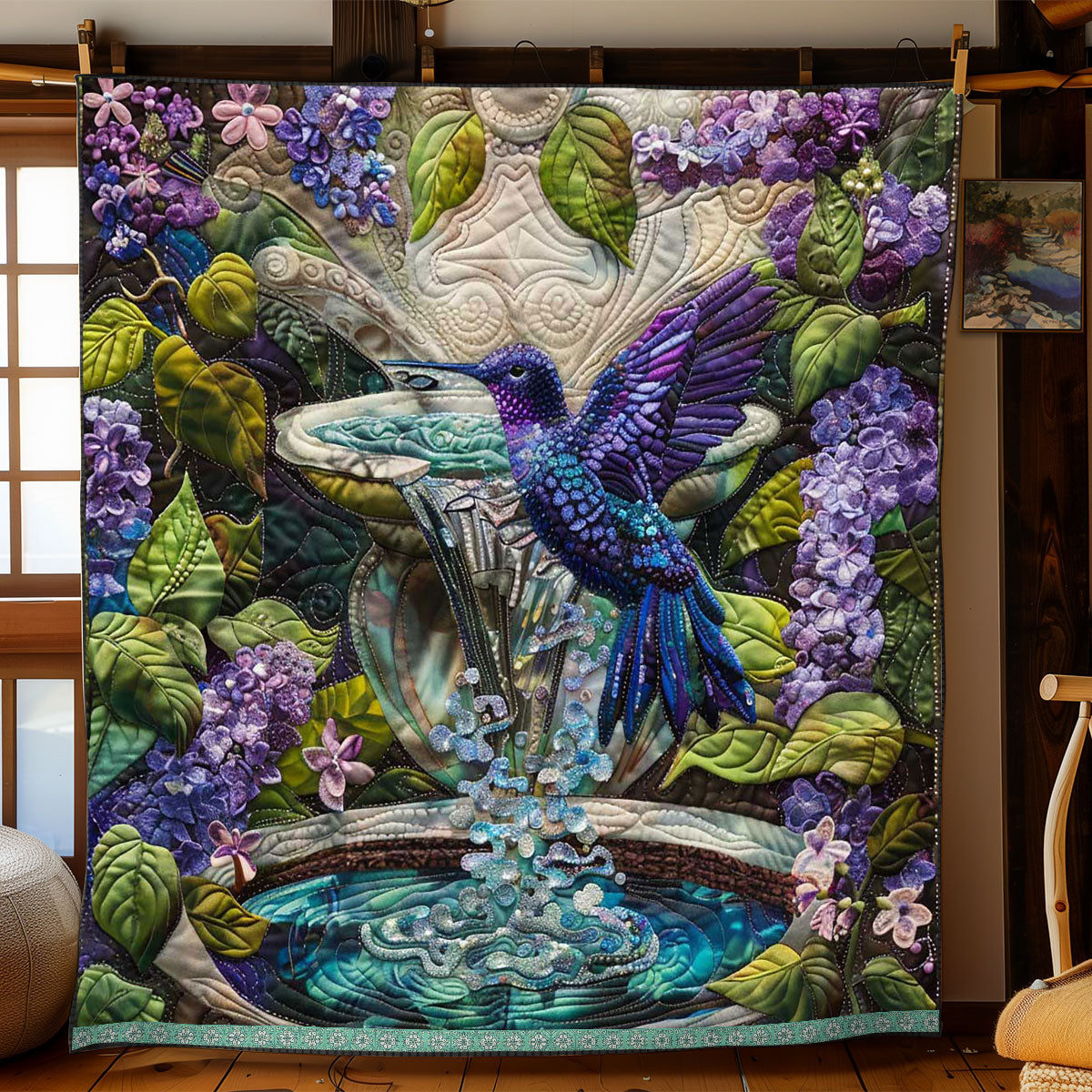 Magical Hummingbird Fountain WP0909064CL Quilt