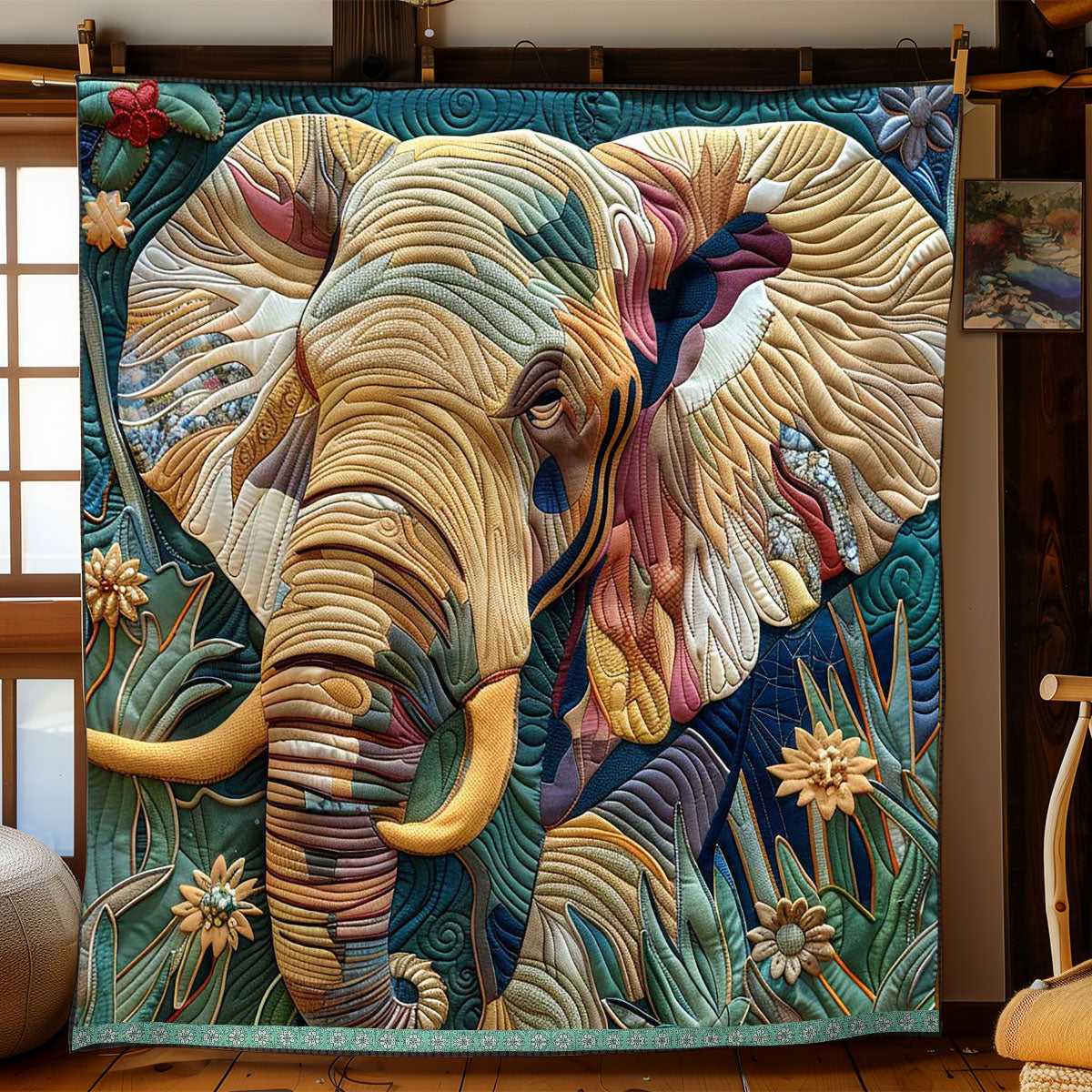 Portrait Jungle Elephant WP0409034CL Quilt
