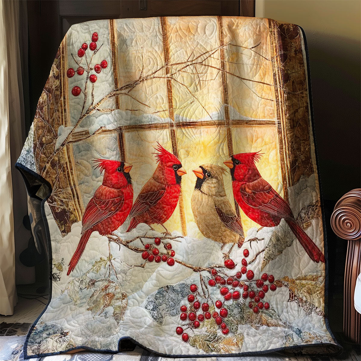 Red Cardinals Berry Snowfall WP0108036CL Quilt