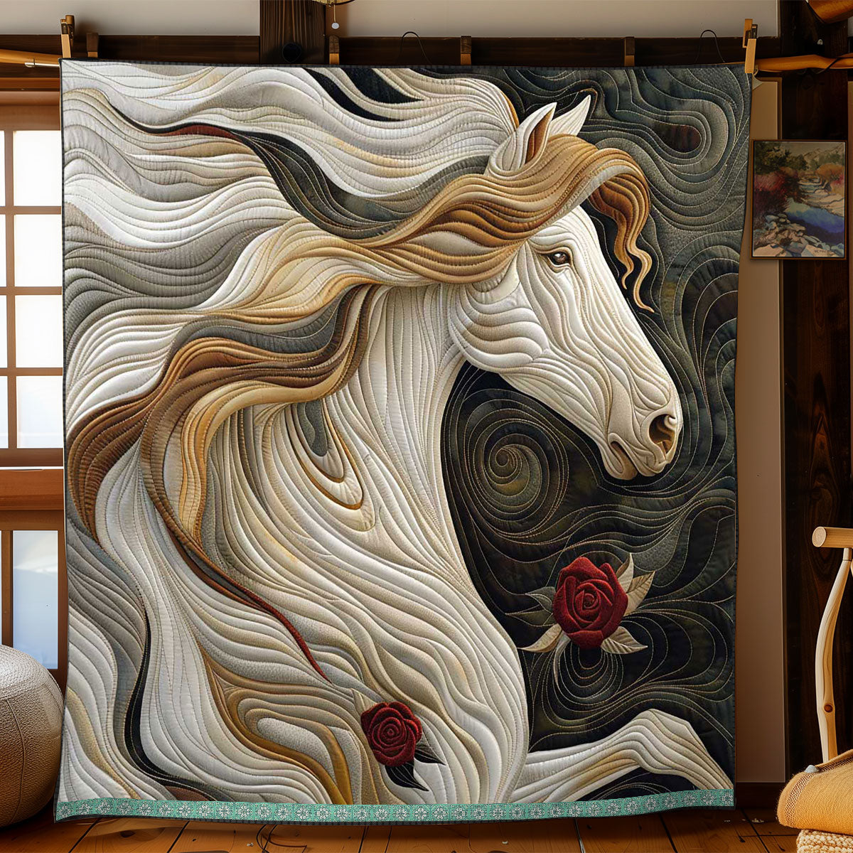 Red Roses Horse WP2208023CL Quilt