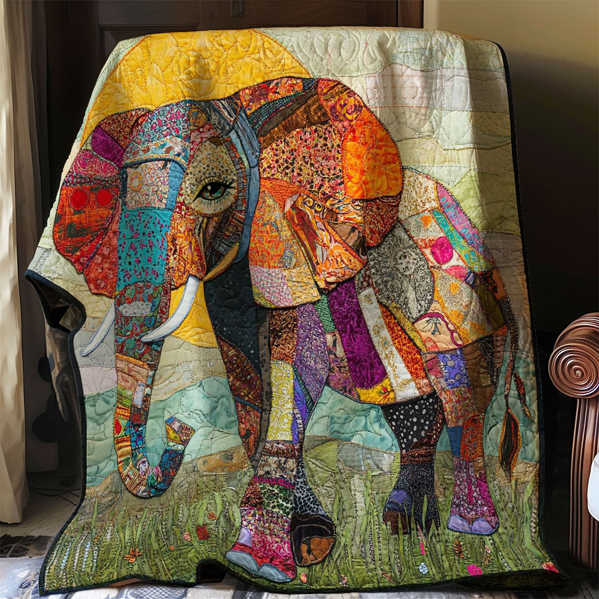 Safari Elephant Patchwork WP0108053CL Quilt