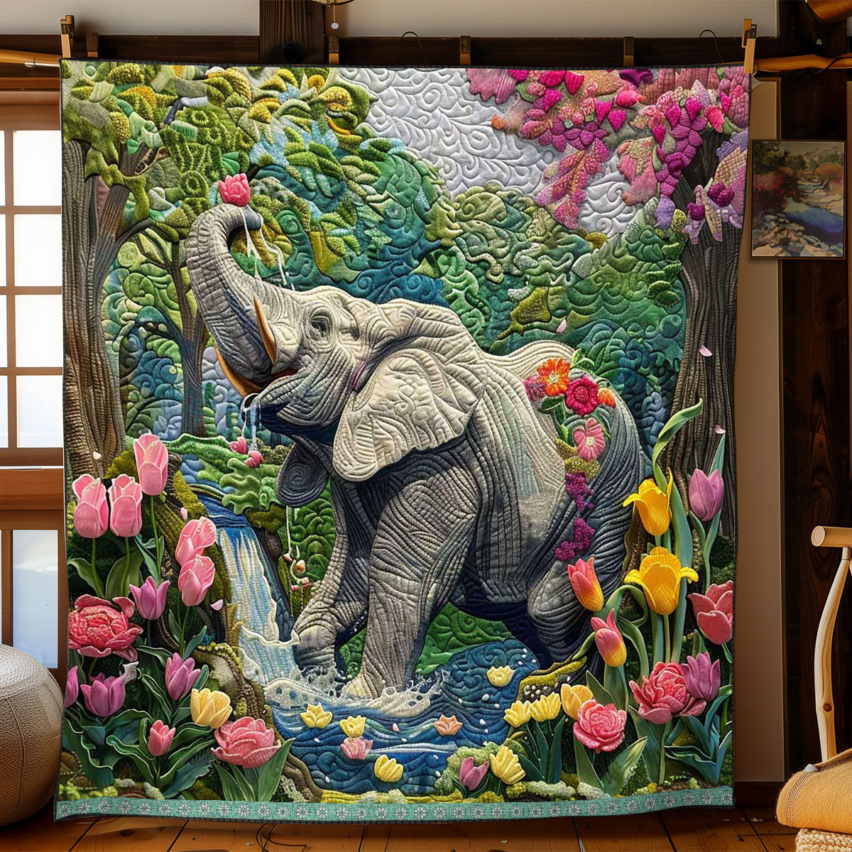 Showering Elephant WP0909046CL Quilt