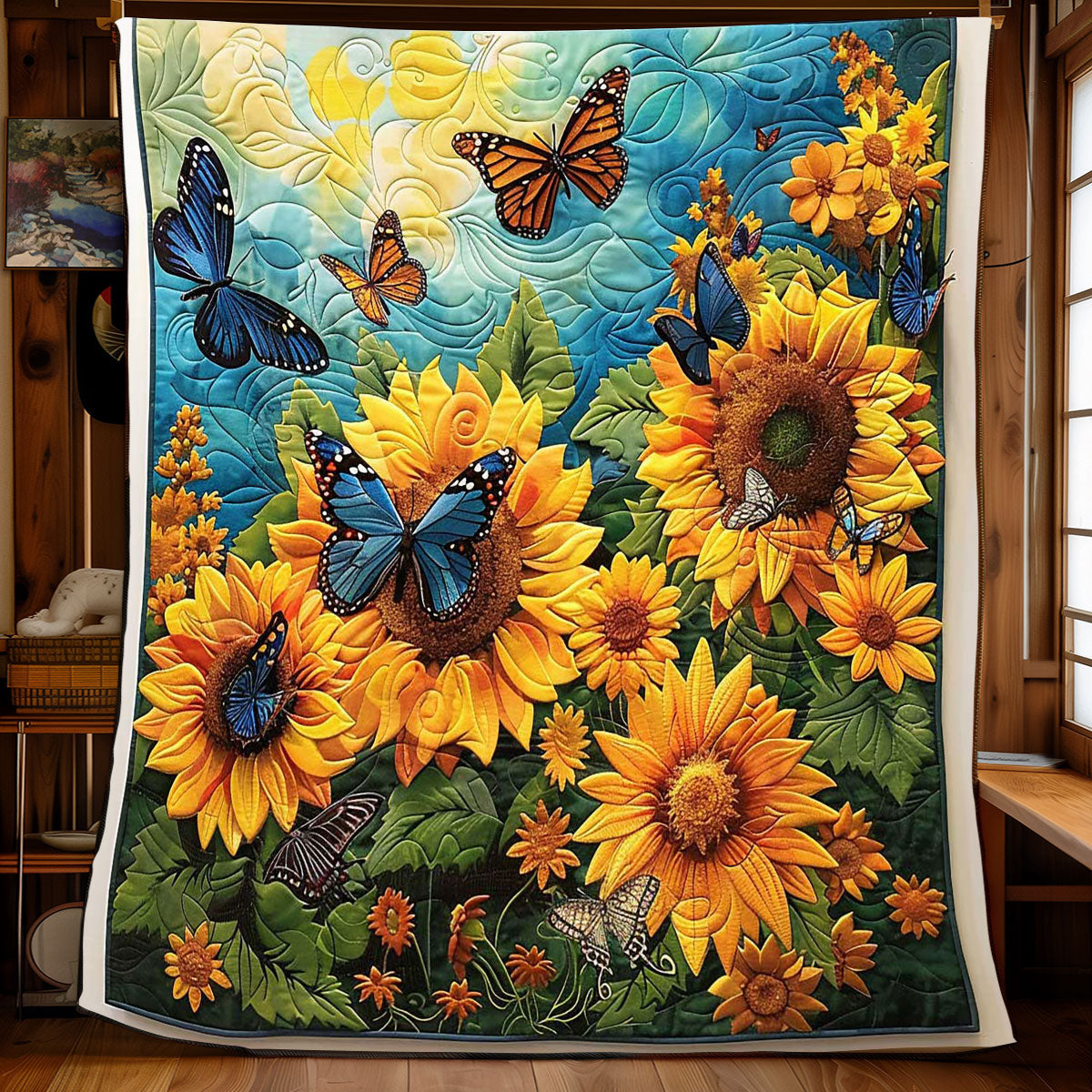 Sunflower Field Butterflies WP2008057CL Quilt