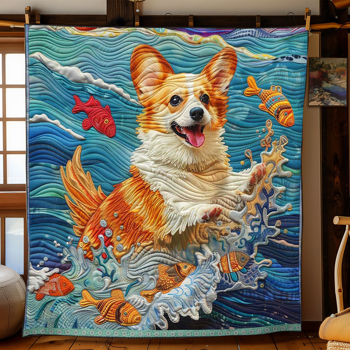 Surfing Corgi WP2208029CL Quilt