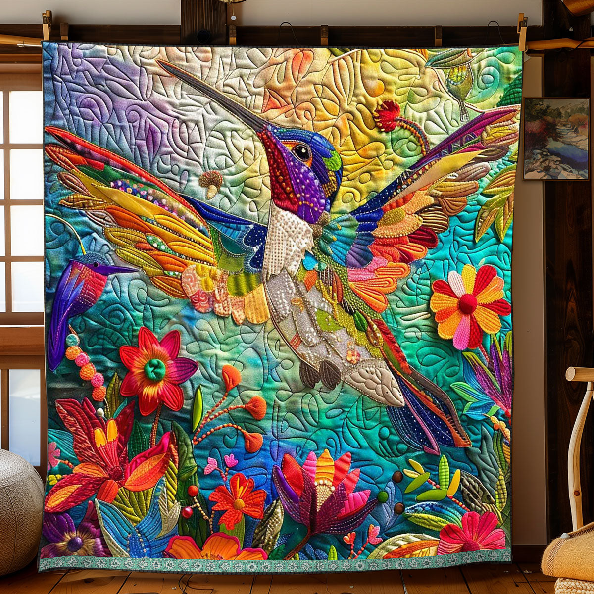 Tropical Vibrant Hummingbird WP0409053CL Quilt