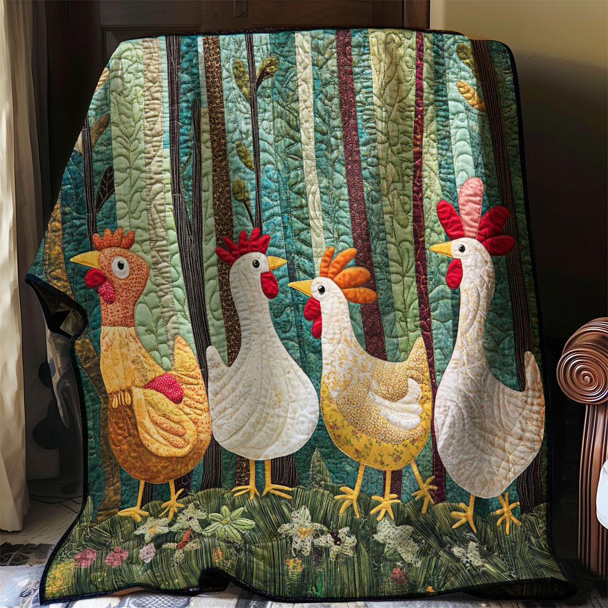 Whimsical Chicken Meeting WP0208022CL Quilt