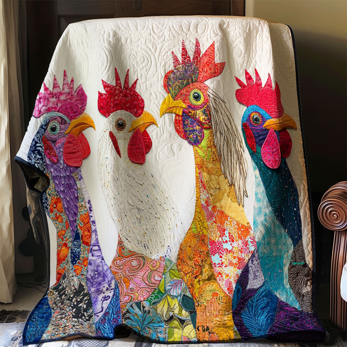 Whimsical Rooster Chicken WP0108041CL Quilt