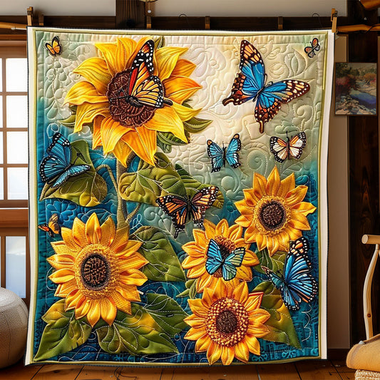 Butterfly Playing  Sunflowers WP2008005CL Quilt