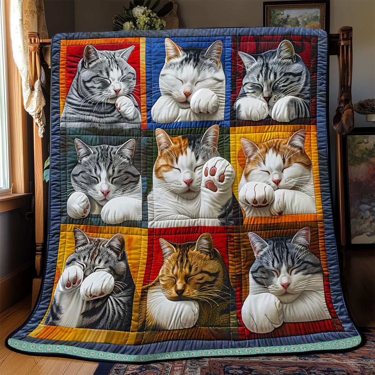Cat Cover Face With Paw WP0409003CL Quilt