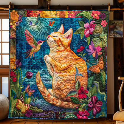 Cat Playing With Hummingbird WP2108011CL Quilt