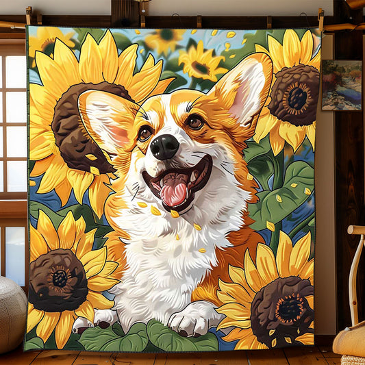 Corgi Sunflower Field WP2008012CL Quilt