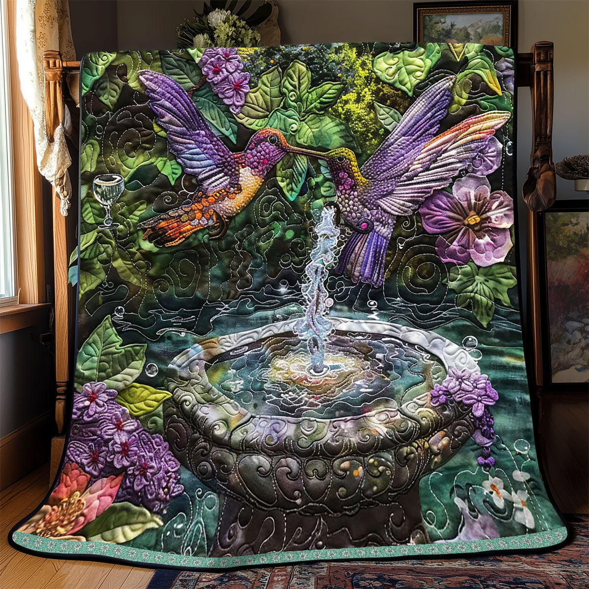 Fountain Couple Hummingbird WP0909009CL Quilt