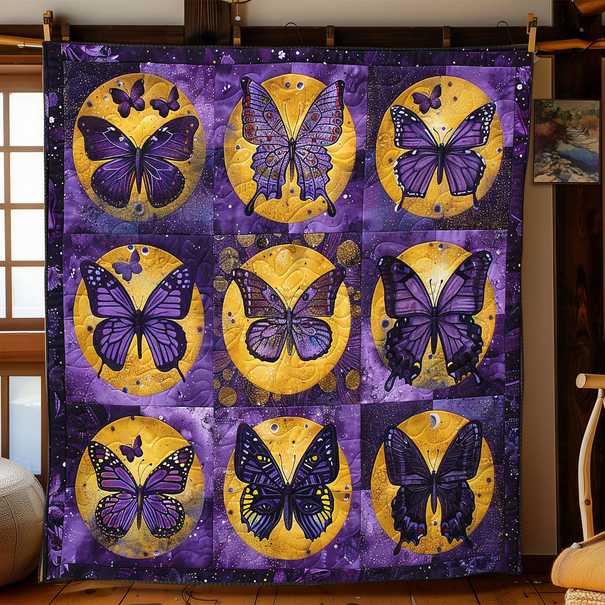 Full Moon Purple Butterfly WP2008024CL Quilt