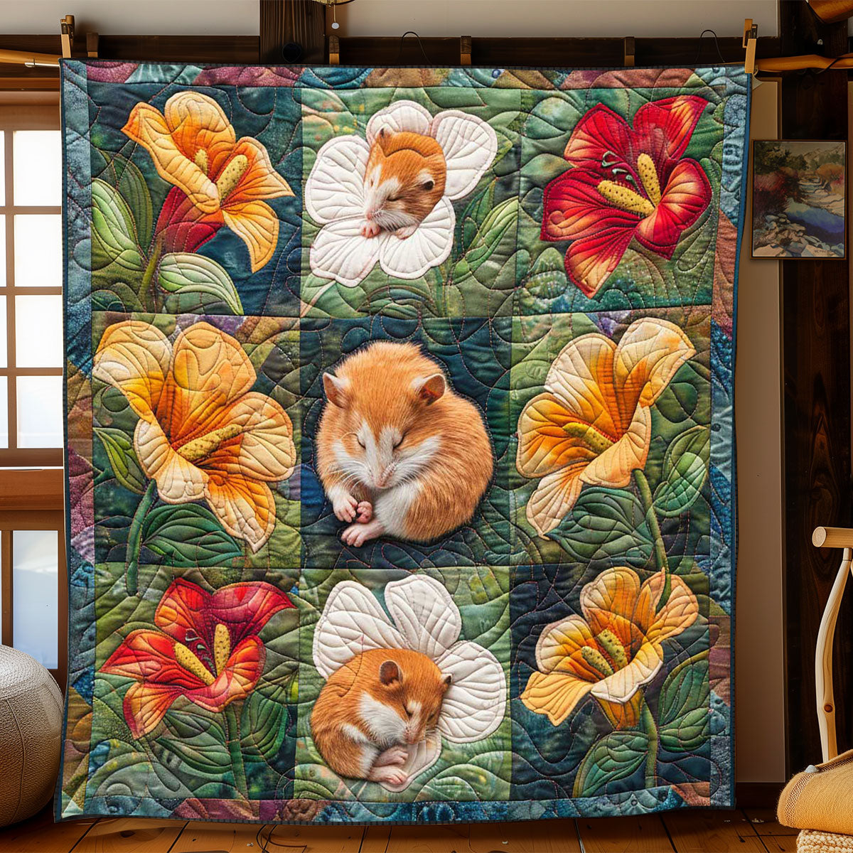 Hamster Sleep In Flowers WP2008029CL Quilt