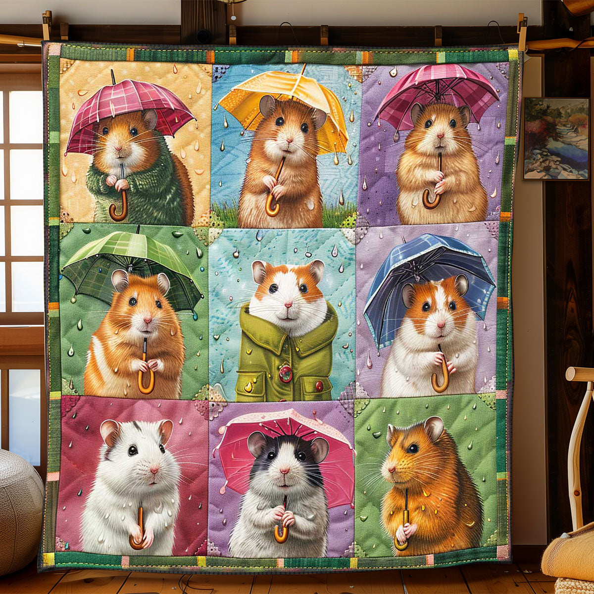 Little Hamster Rain WP2008035CL Quilt