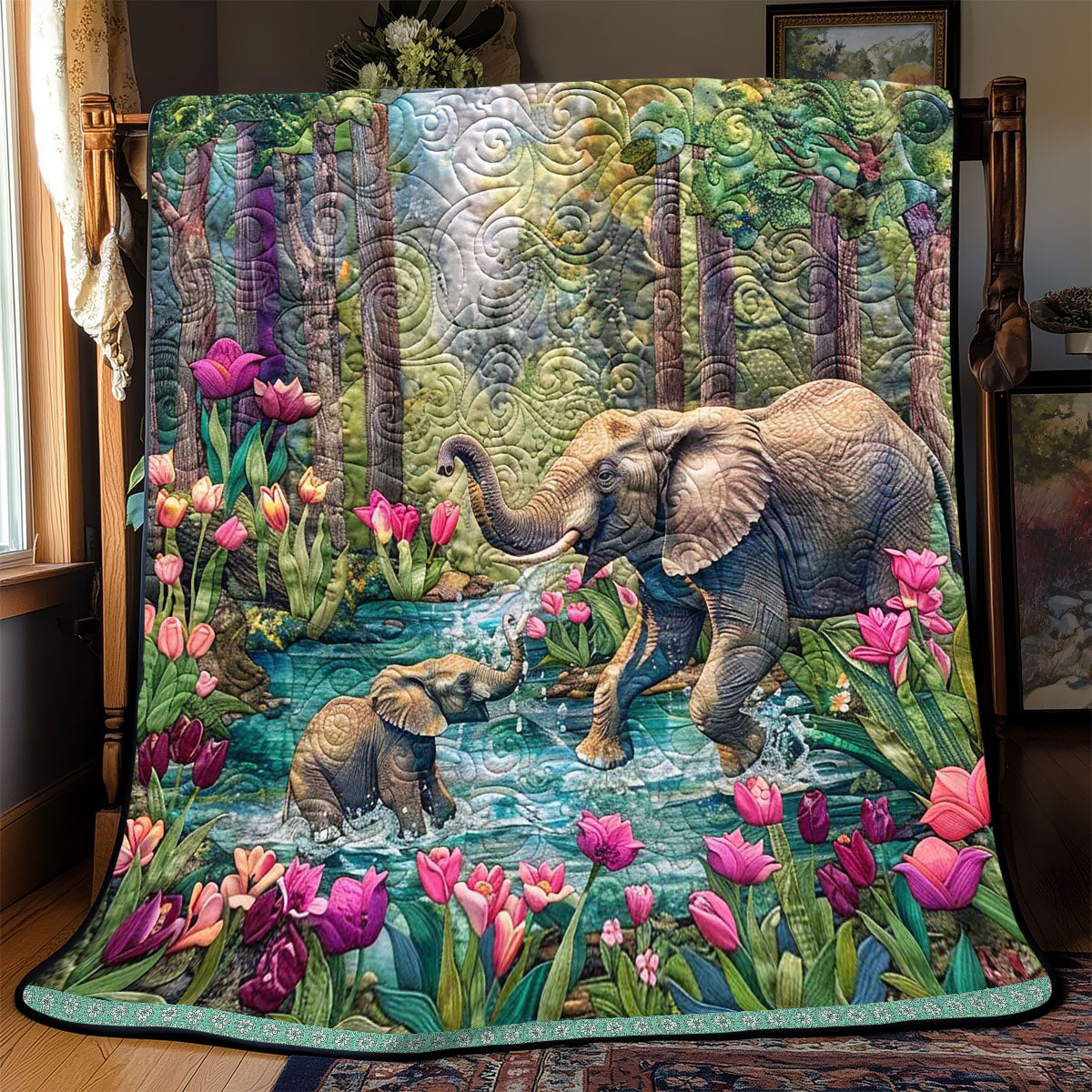 Playing Elephant Family WP0909045CL Quilt