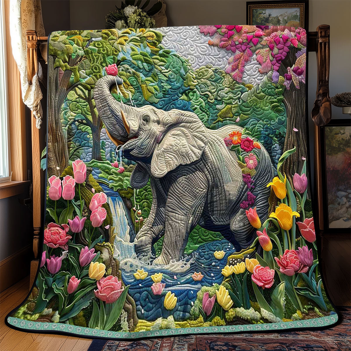 Showering Elephant WP0909046CL Quilt
