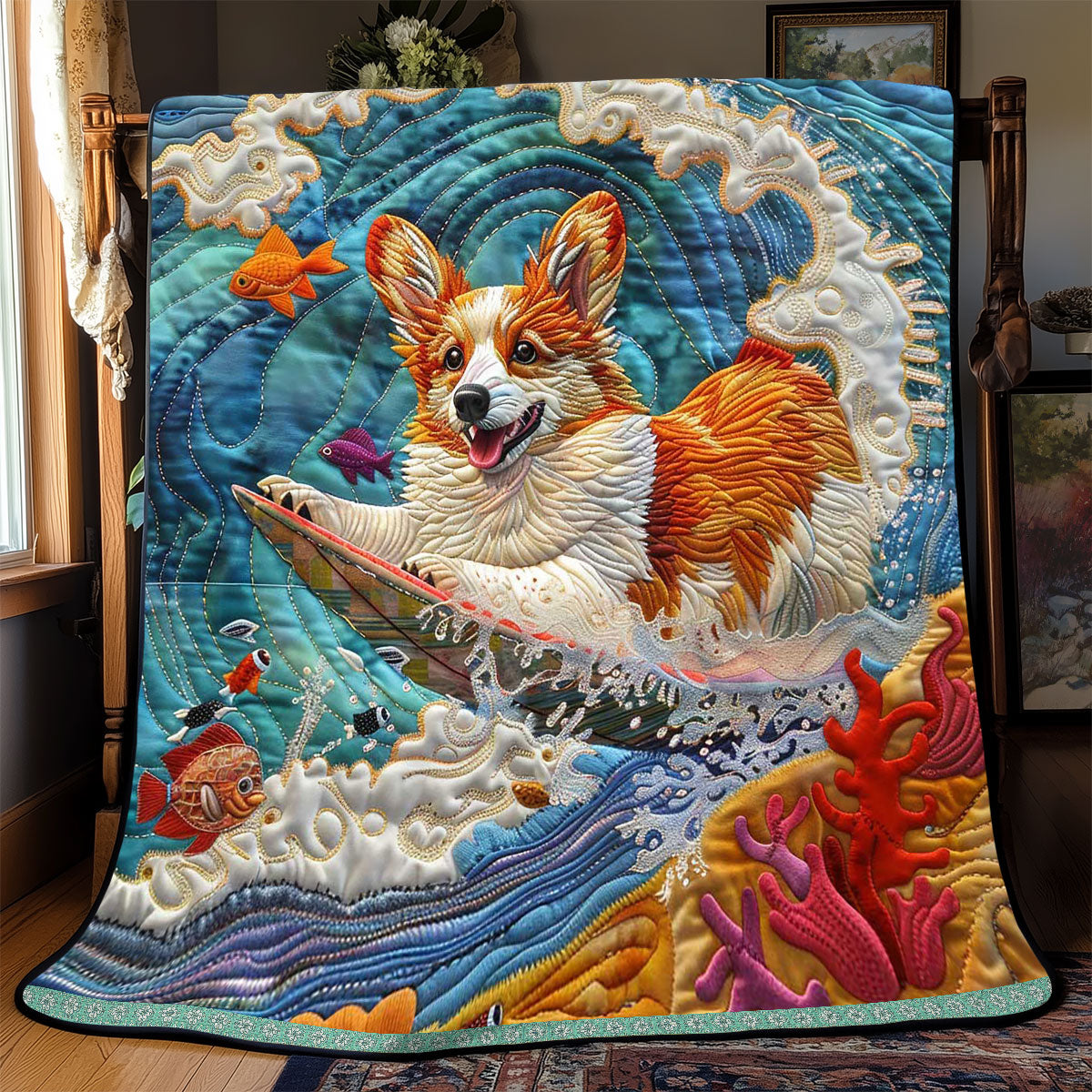 Summer Vacation Corgi WP2208027CL Quilt